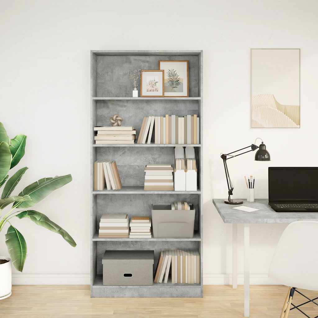 Boekenkast 80x24x176 cm bewerkt hout betongrijs – afbeelding 3