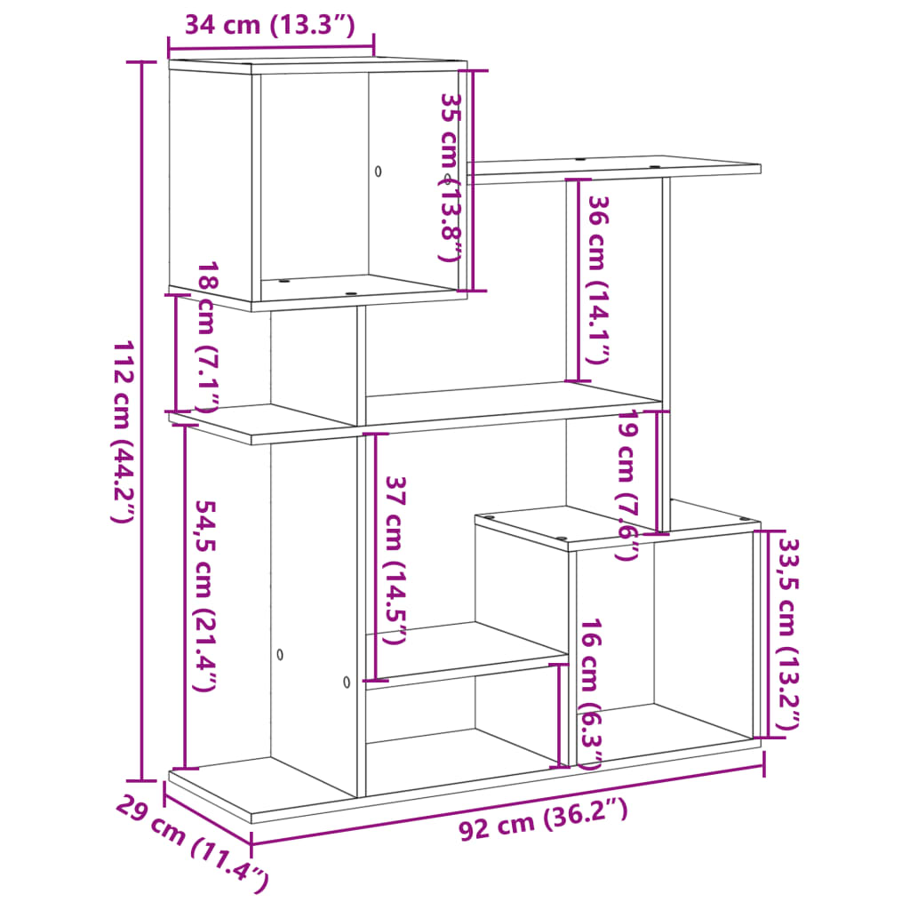 Kamerscherm / boekenkast 92x29x112 cm hout sonoma eikenkleur – afbeelding 12