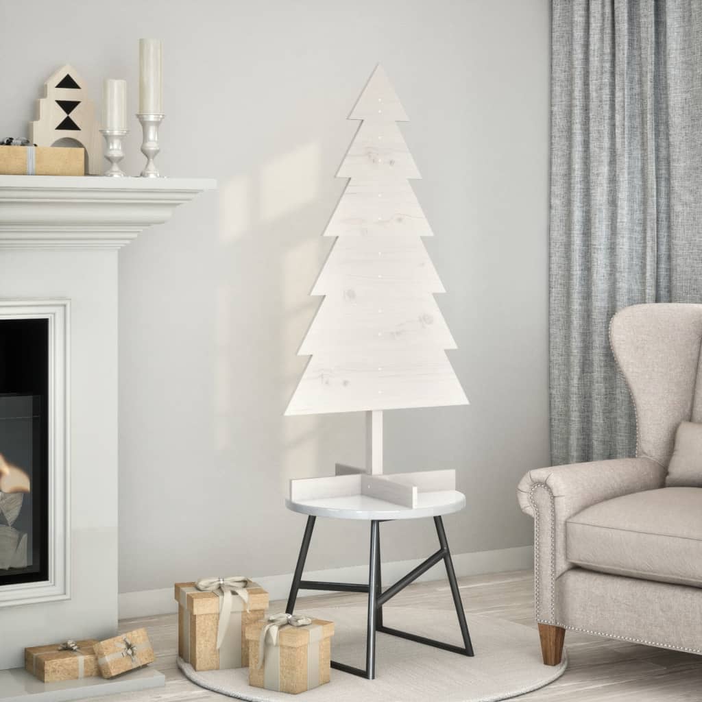 Kerstdecoratie kerstboom 120 cm massief grenenhout wit – afbeelding 1