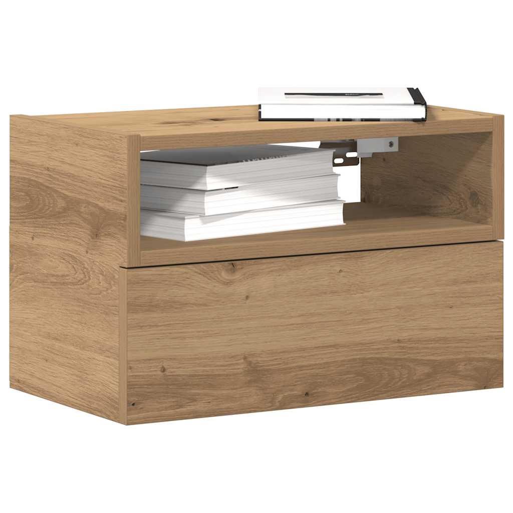 Nachtkastjes 2 st wandgemonteerd 45x26x28,5 cm artisanaal eiken