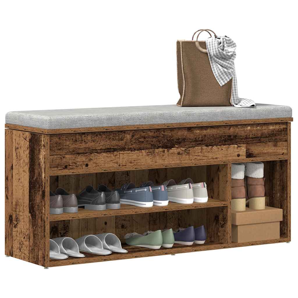 Schoenenbank 102x30,5x45 cm bewerkt hout oud houtkleurig