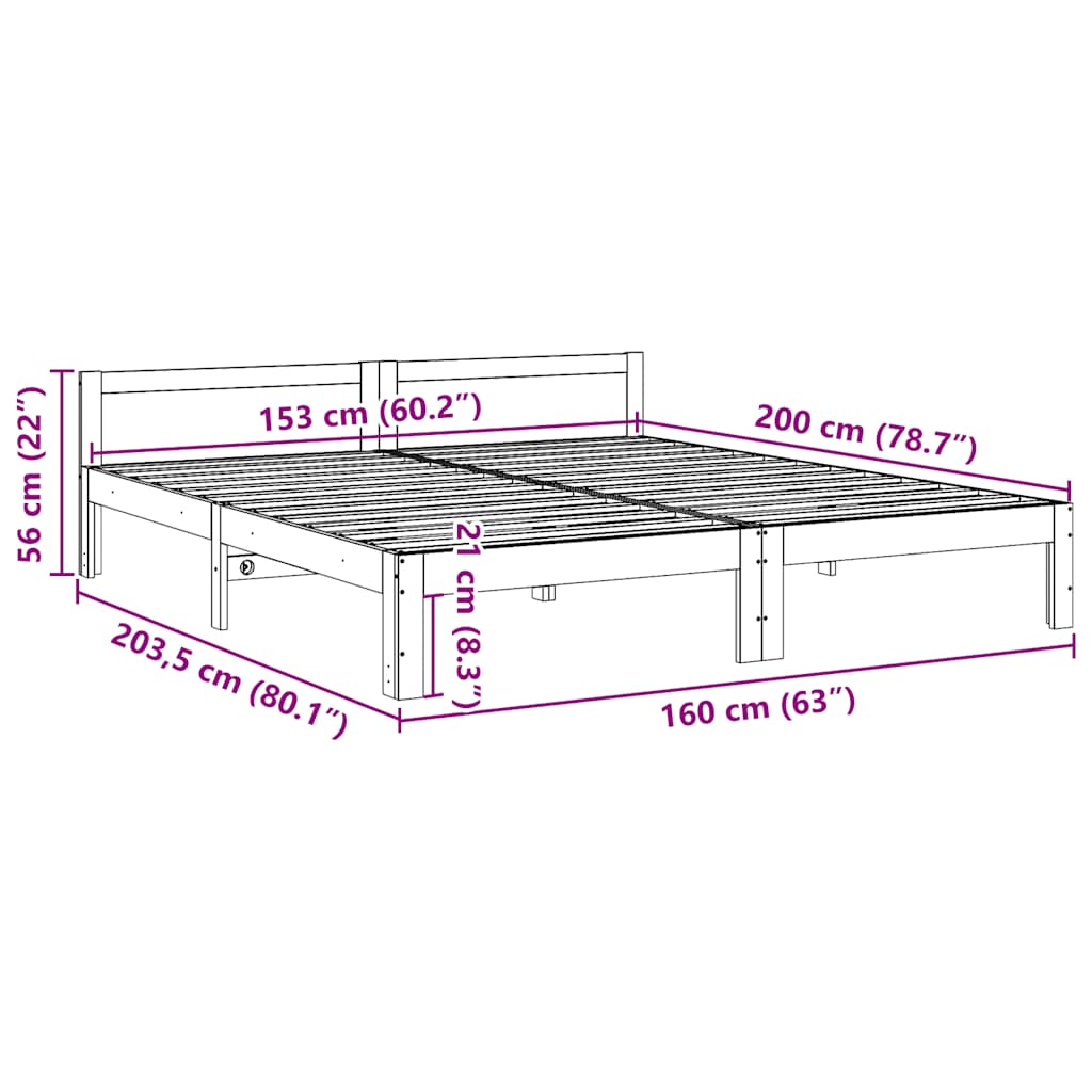 Bedframe zonder matras massief grenenhout 160x200 cm – afbeelding 10