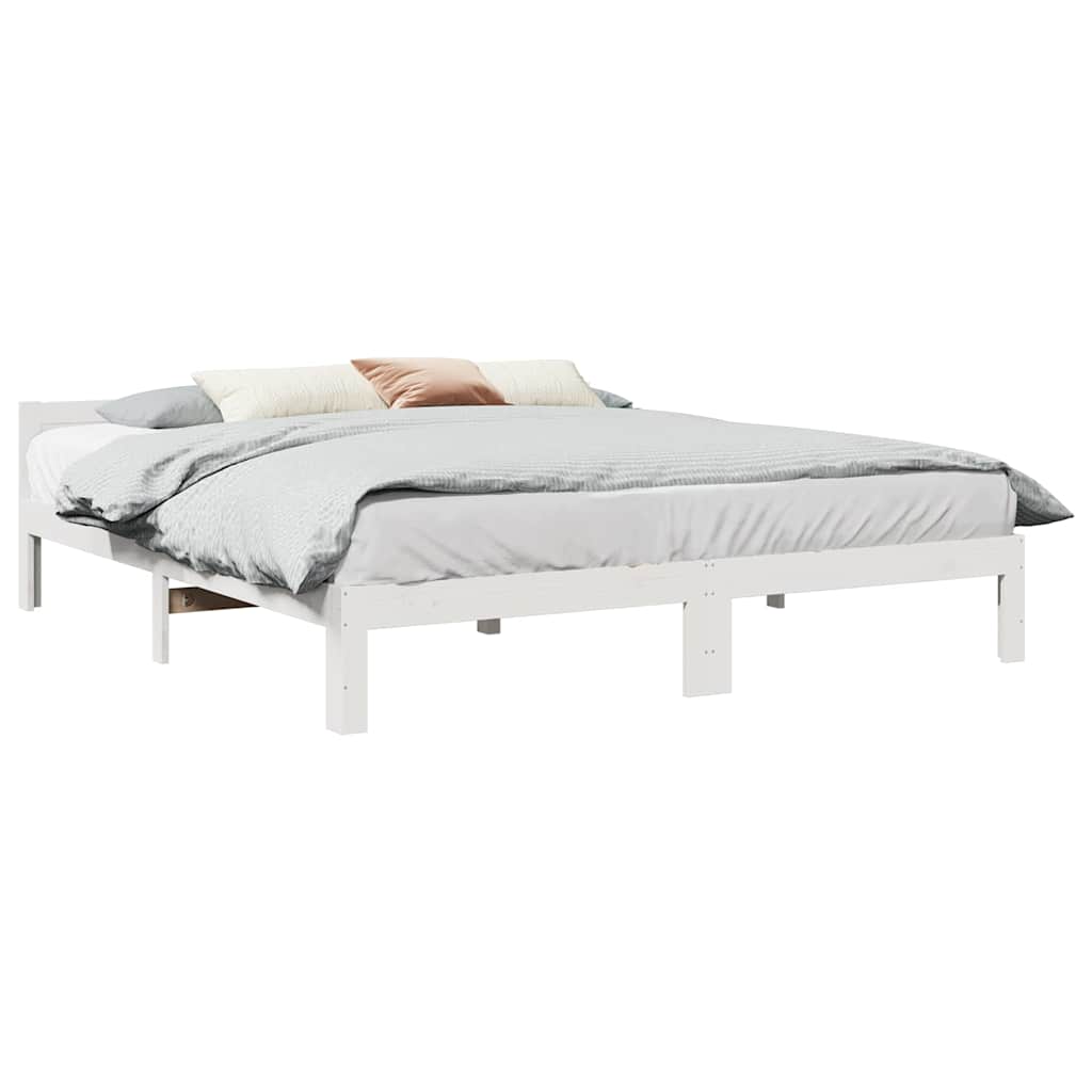 Bedframe zonder matras massief grenenhout wit 160x200 cm – afbeelding 1