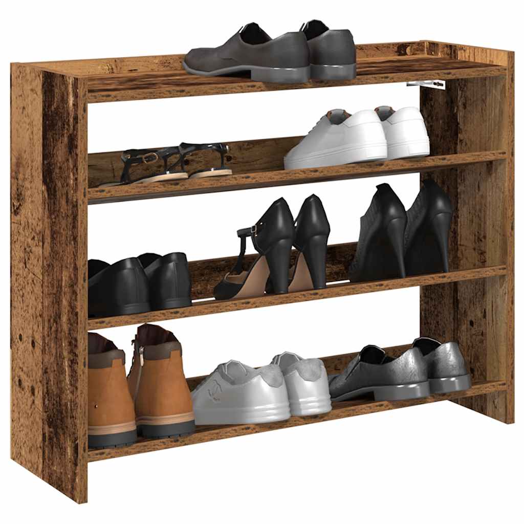 Schoenenrek 80x25x62 cm bewerkt hout oud houtkleurig