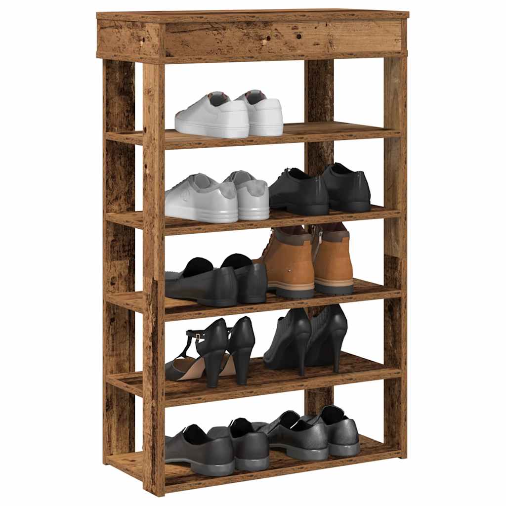 Schoenenrek 60x30x98 cm bewerkt hout oud houtkleurig – afbeelding 1