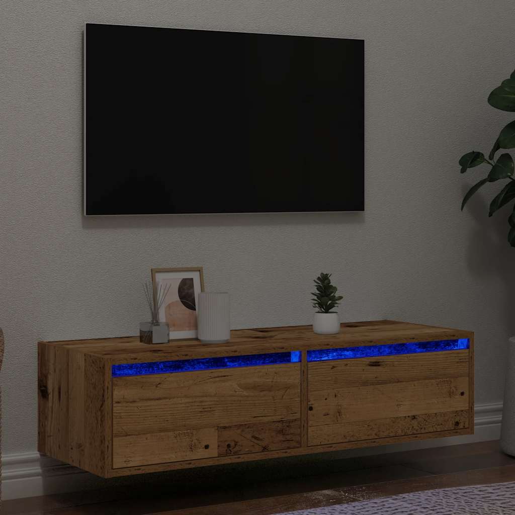 Tv-meubel met LED-verlichting 100X35,5x25 cm oud houtkleurig