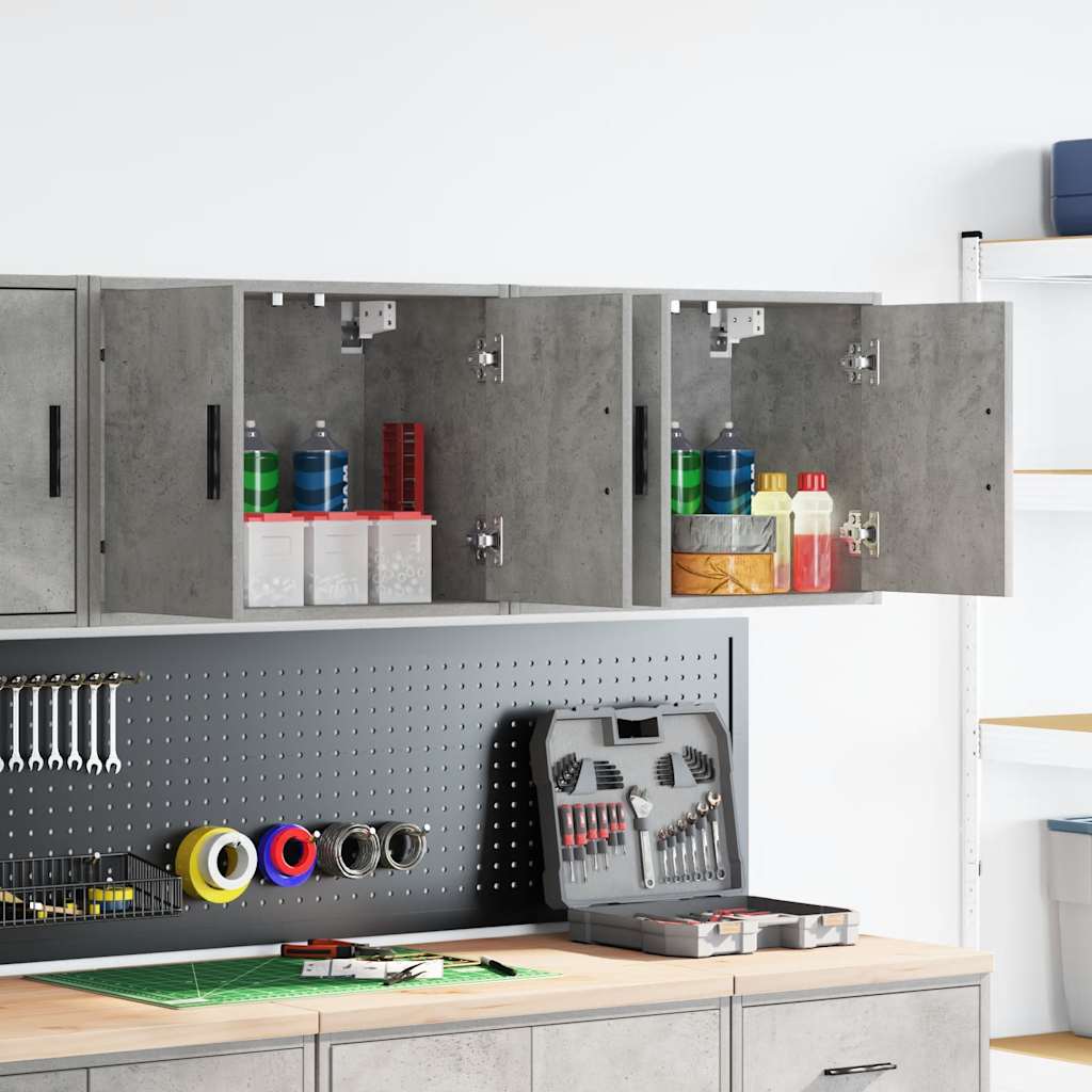 Garagewandkasten 2 st bewerkt hout betongrijs