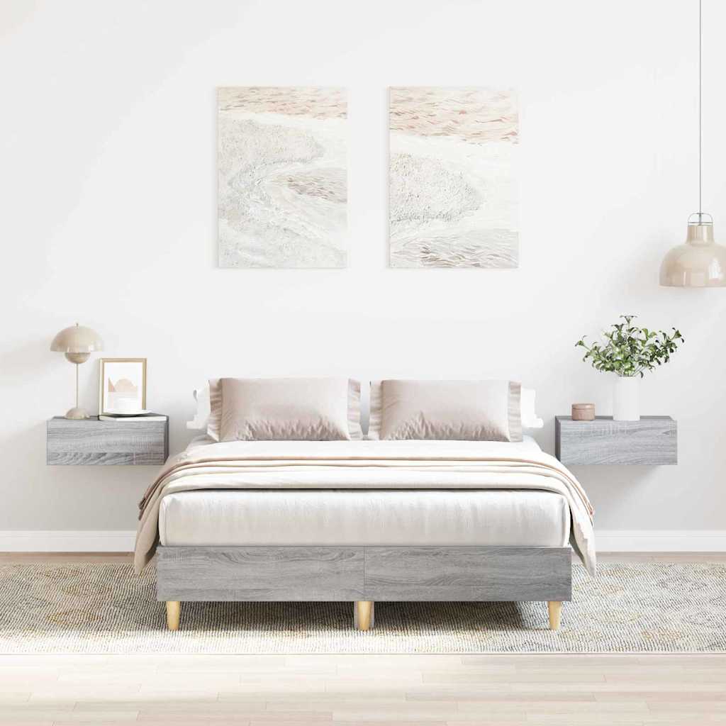 Bedframe Grijs Sonoma 193 x 123 x 25 cm Bewerkt hout – afbeelding 1