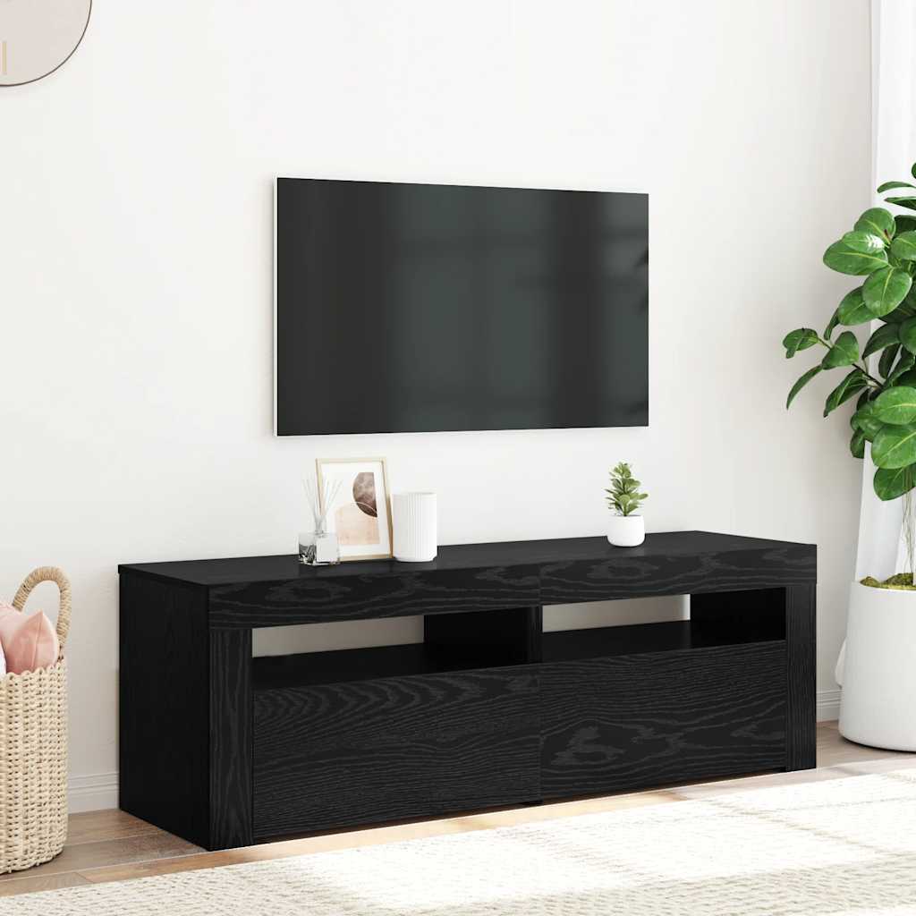 Tv-meubel met LED 120x35x40 cm bewerkt hout zwart eiken