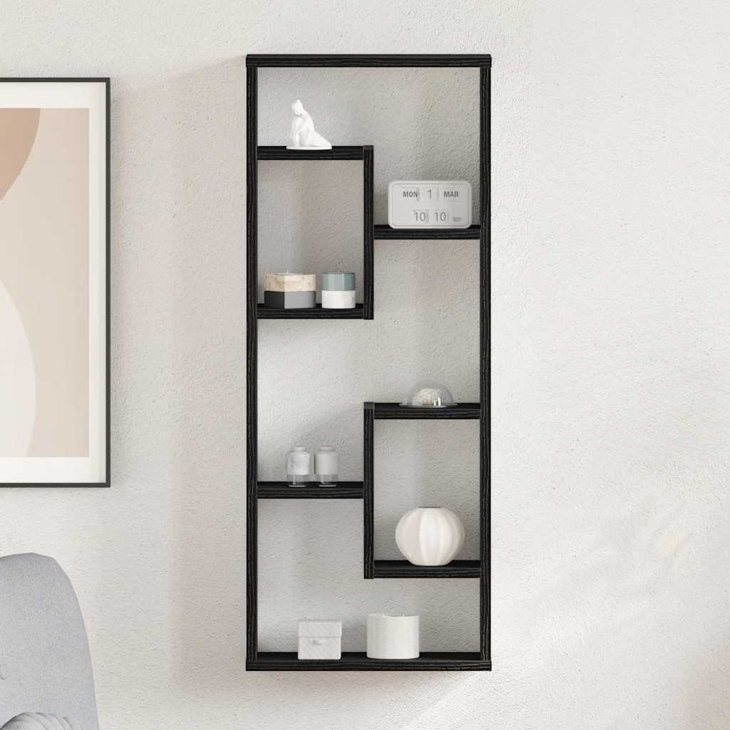 Wandplank Zwart Eiken 36x16x90 cm Bewerkt Hout