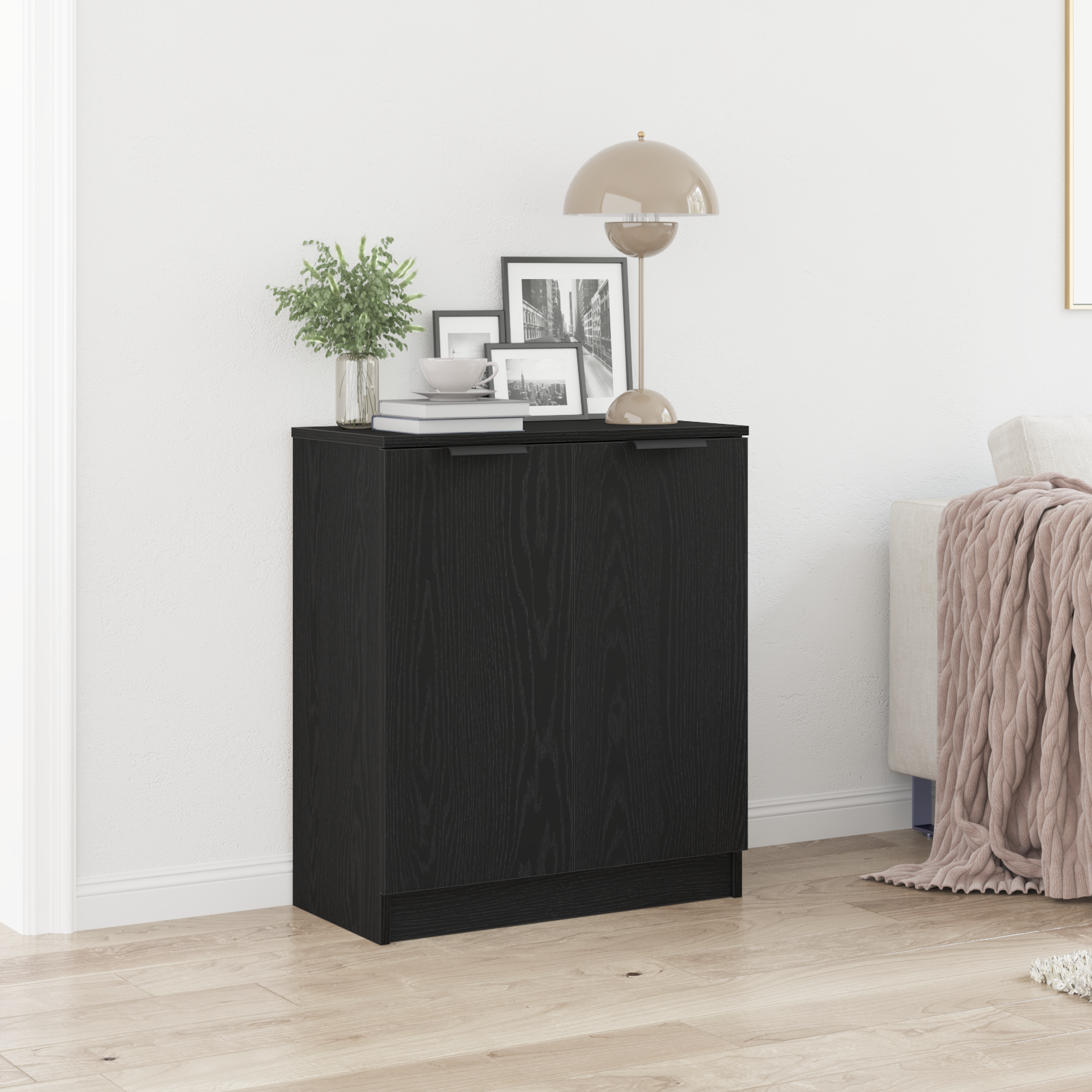 Dressoir Zwart Eiken 60 x 30 x 70 cm Bewerkt hout