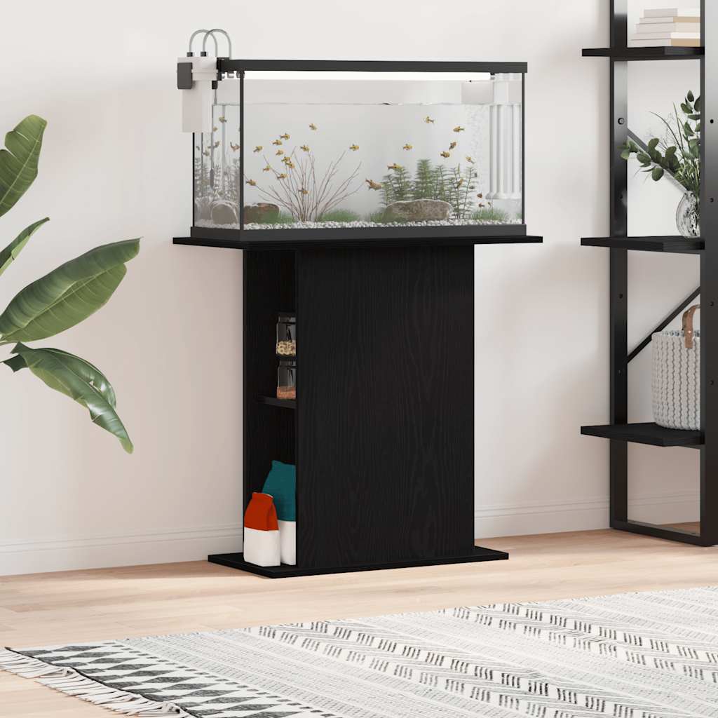 Aquariumstandaard Zwart Eiken 75x36x72,5 cm Bewerkt Hout