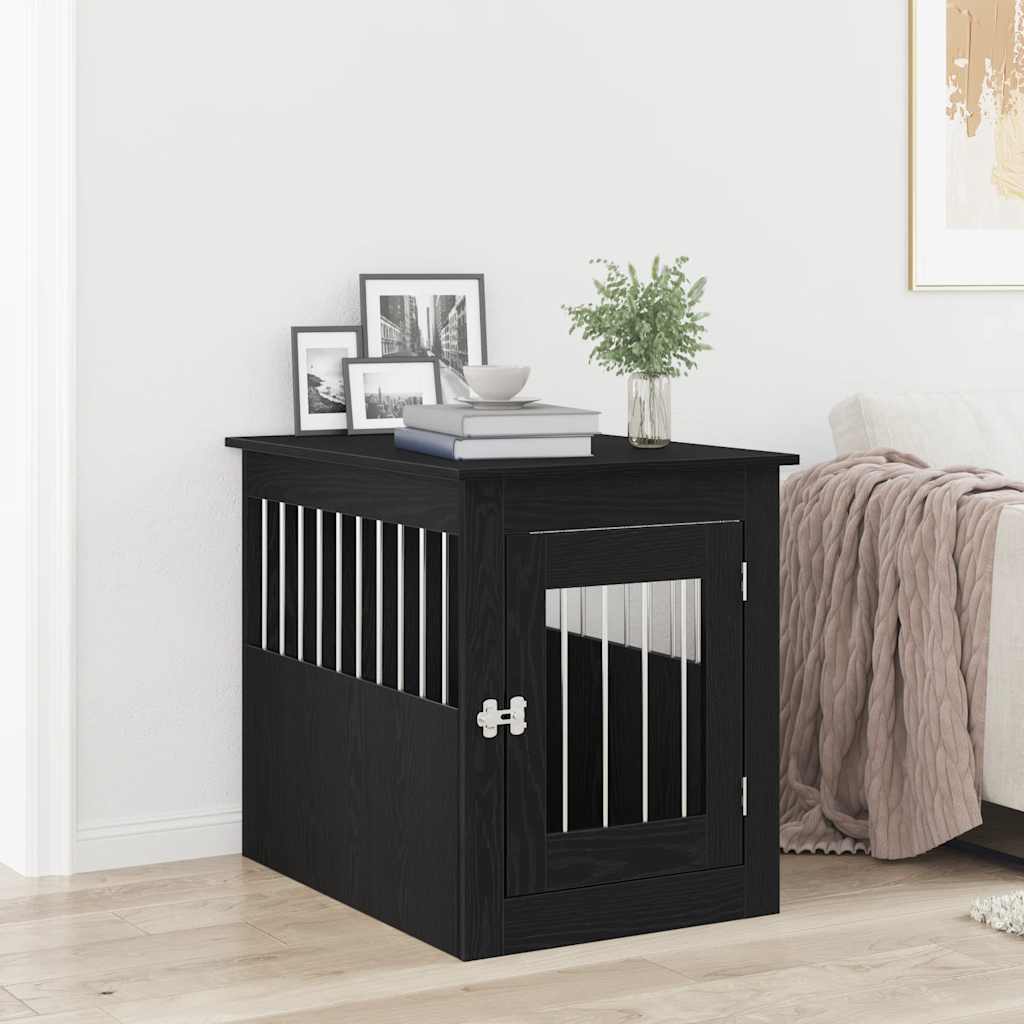 Hondenbenchmeubel 55x75x65 cm bewerkt hout zwart eikenkleurig