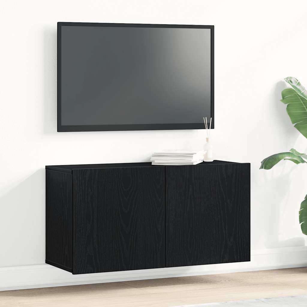 Tv-meubel 80x30x41 cm bewerkt hout zwart eikenkleurig – afbeelding 1
