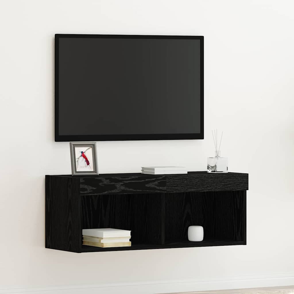 Tv-meubelset met LED Zwart Eiken 80 x 30 x 30 cm Bewerkt hout – afbeelding 1