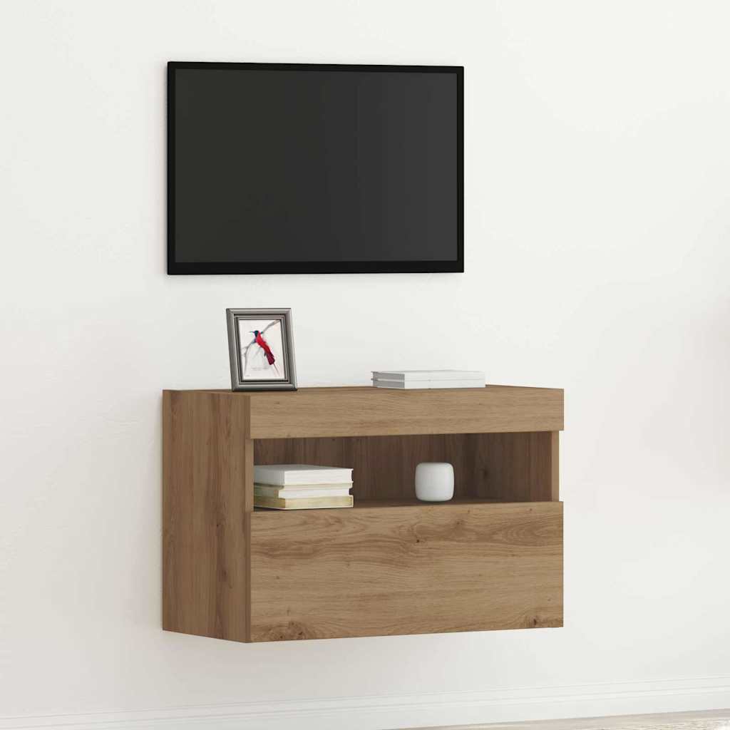 TV Wandkast met LED artisanaal eikenkleurig 60 x 30 x 40 cm