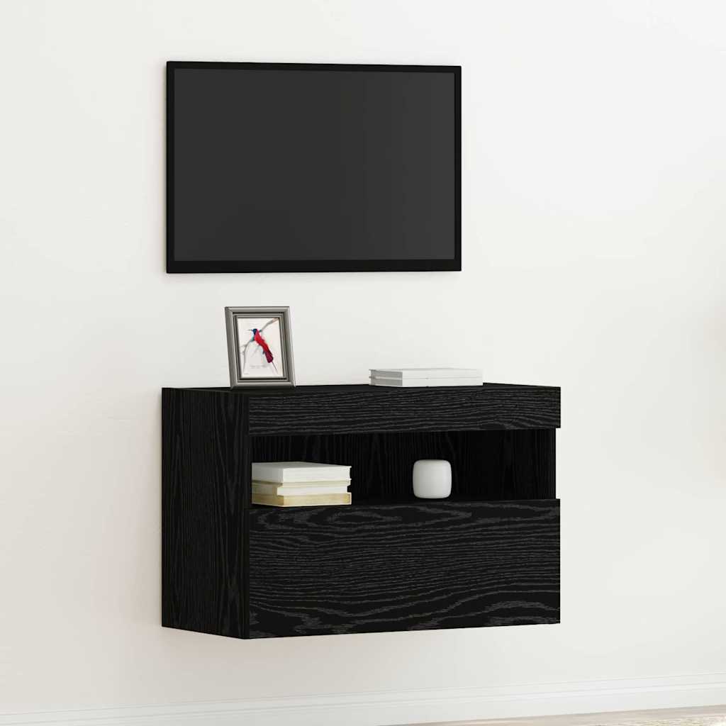 TV Wandkast met LED Zwart eiken 60 x 30 x 40 cm Bewerkt hout