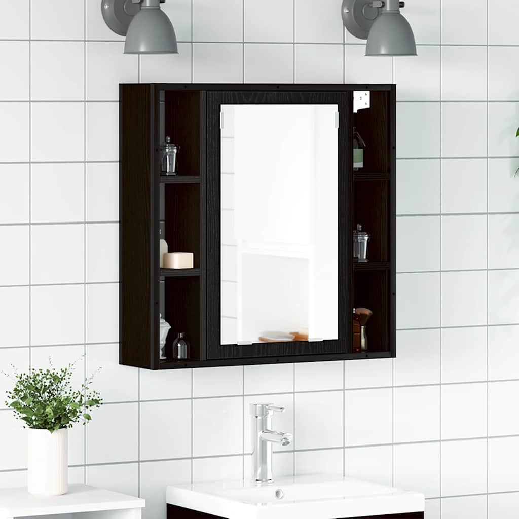 Badkamerspiegelkast zwart eiken 60x16x60 cm bewerkt hout