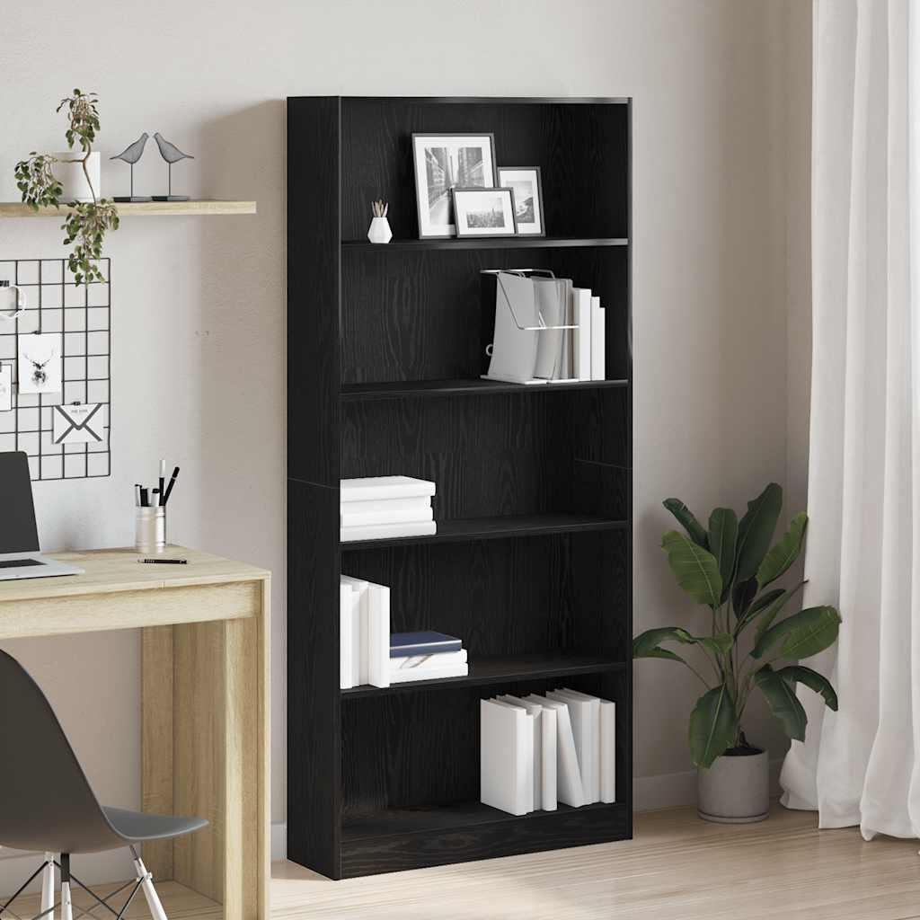 Boekenkast 80x24x176 cm spaanplaat zwart eikenkleurig
