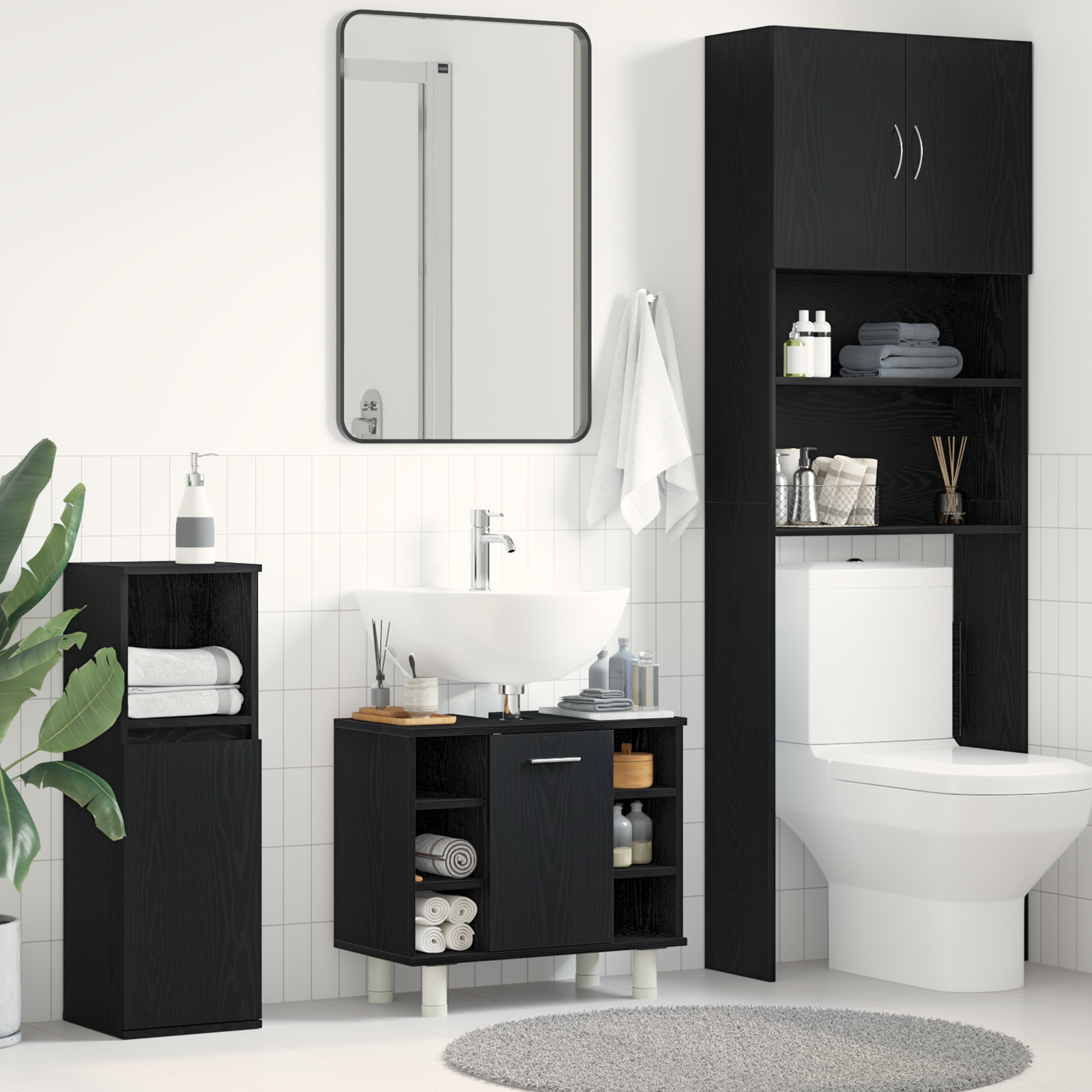 Badkamer Kast Zwart Eiken 60 x 32 x 54 cm Bewerkt hout