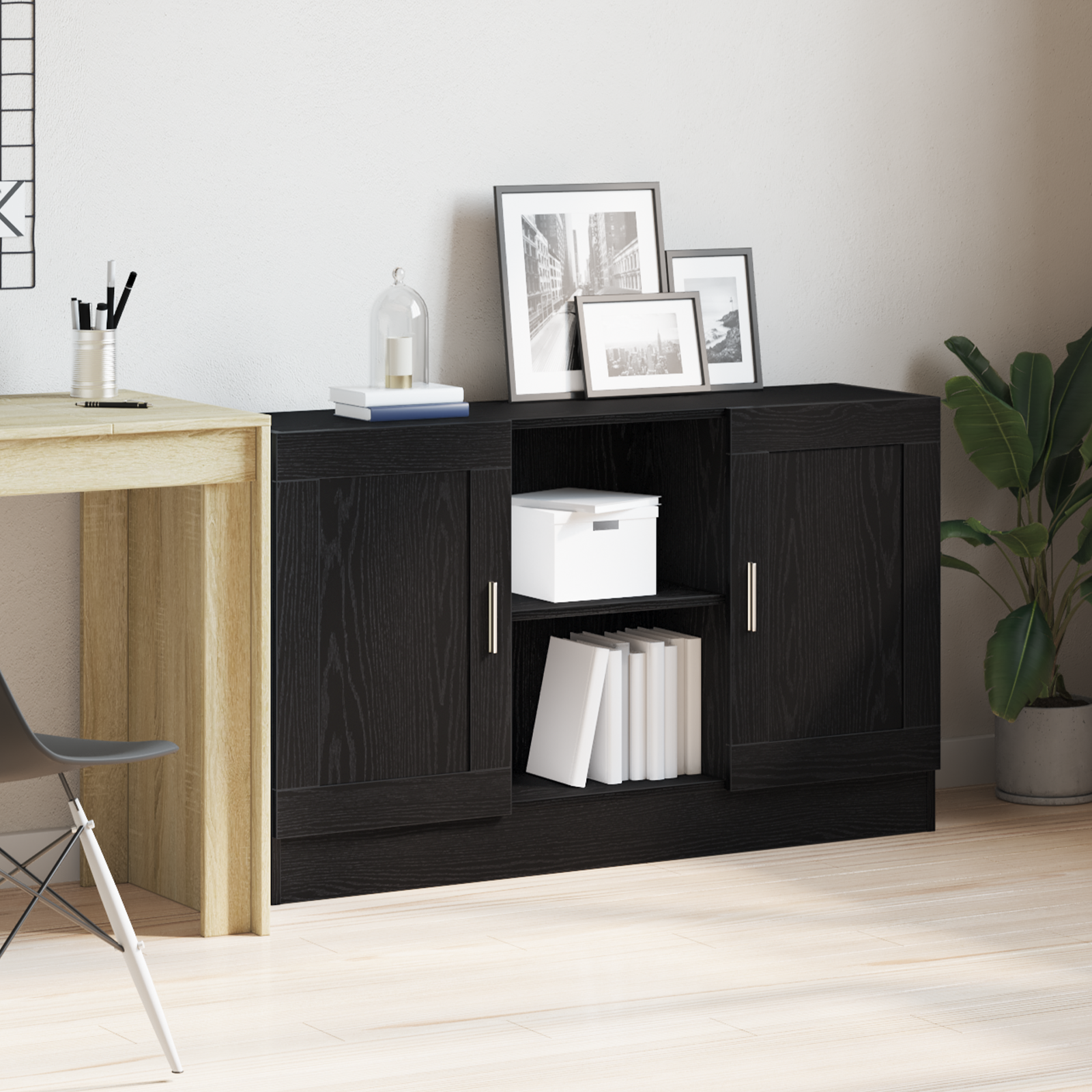 Dressoir Zwart Eiken 120 x 30,5 x 70 cm Bewerkt hout