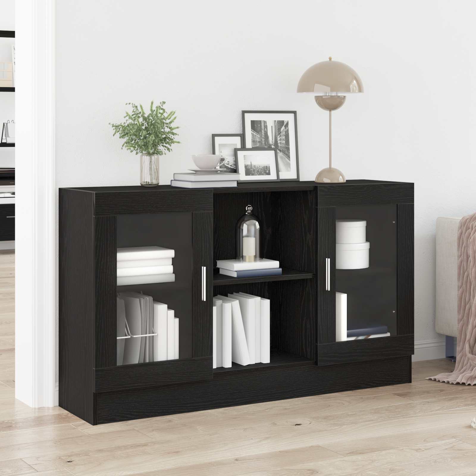 Dressoir Zwart Eiken 120 x 30,5 x 70 cm Bewerkt hout