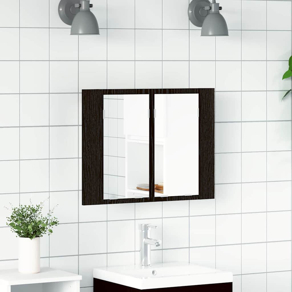 Badkamer spiegelkast Zwart Eiken 60 x 12 x 45 cm Bewerkt hout