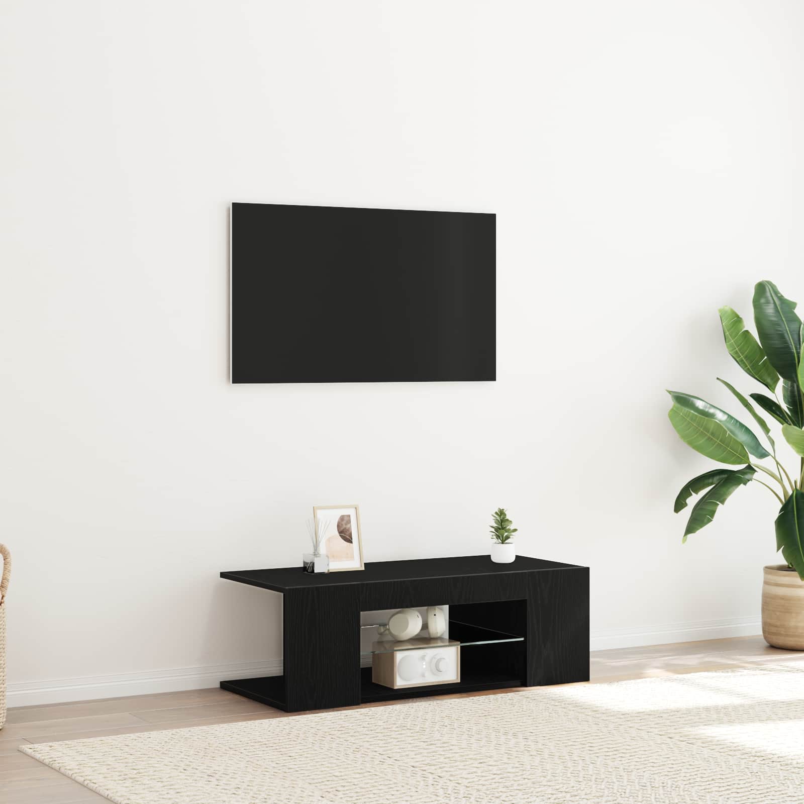 TV-kast met lade Zwart Eiken 90 x 39 x 30 cm Bewerkt hout