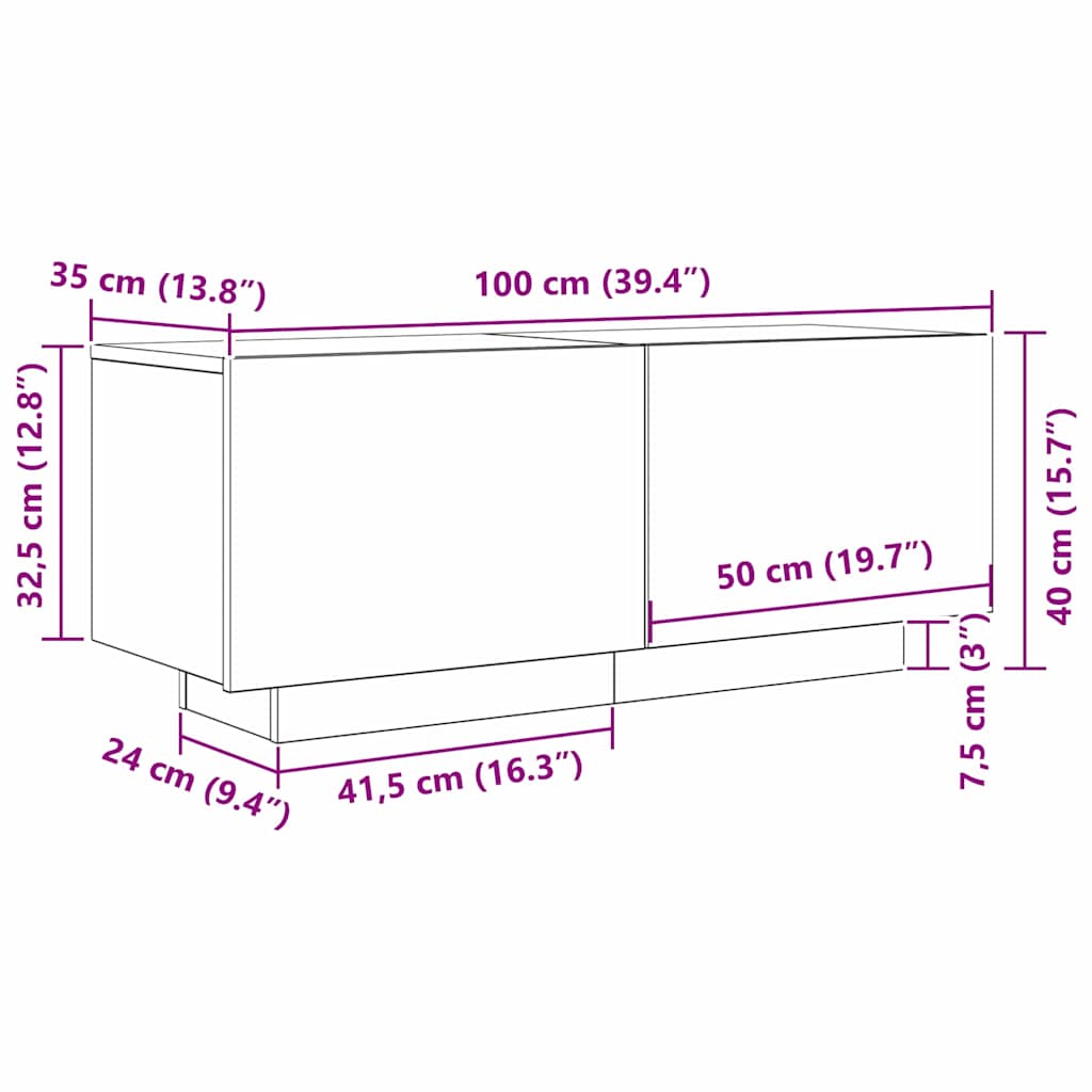 TV-kast Zwart Eiken 100 x 35 x 40 cm Bewerkt hout – afbeelding 12