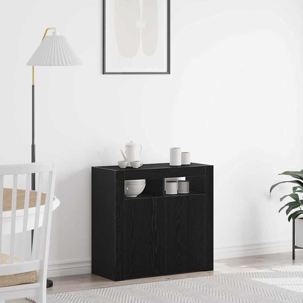 Dressoir Zwart Eiken 80 x 35 x 75 cm Bewerkt hout