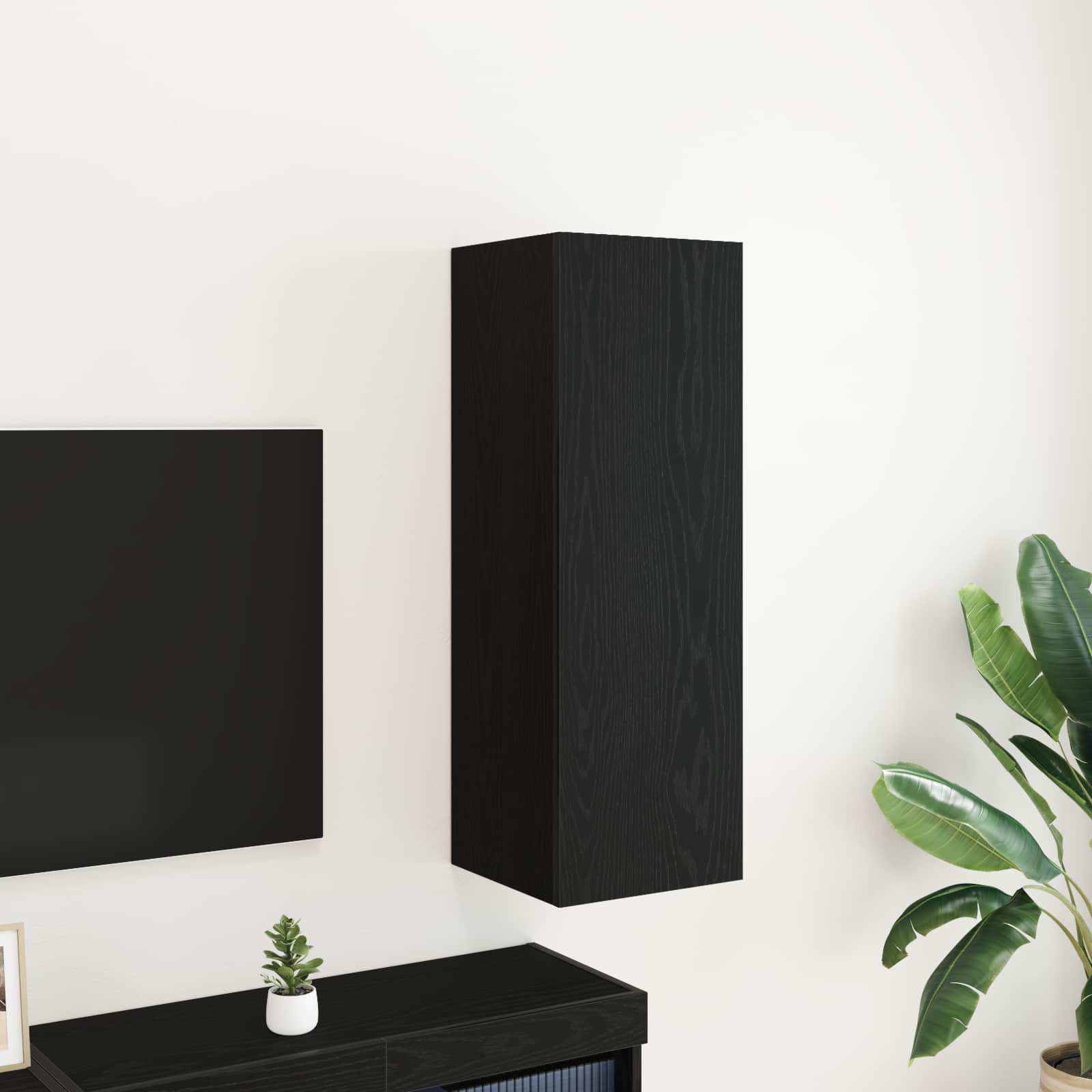 Wand TV Kast Zwart Eiken 30,5 x 30 x 90 cm Bewerkt hout
