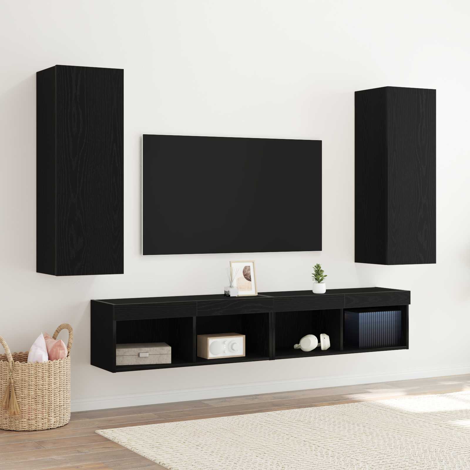 Wand TV Kast 2 pcs Zwart Eiken 30,5 x 28,5 x 90 cm Bewerkt hout