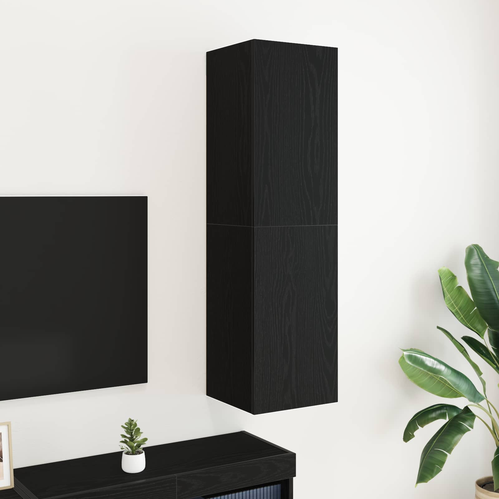 Wand TV Kast Zwart Eiken 30,5 x 30 x 110 cm Bewerkt hout