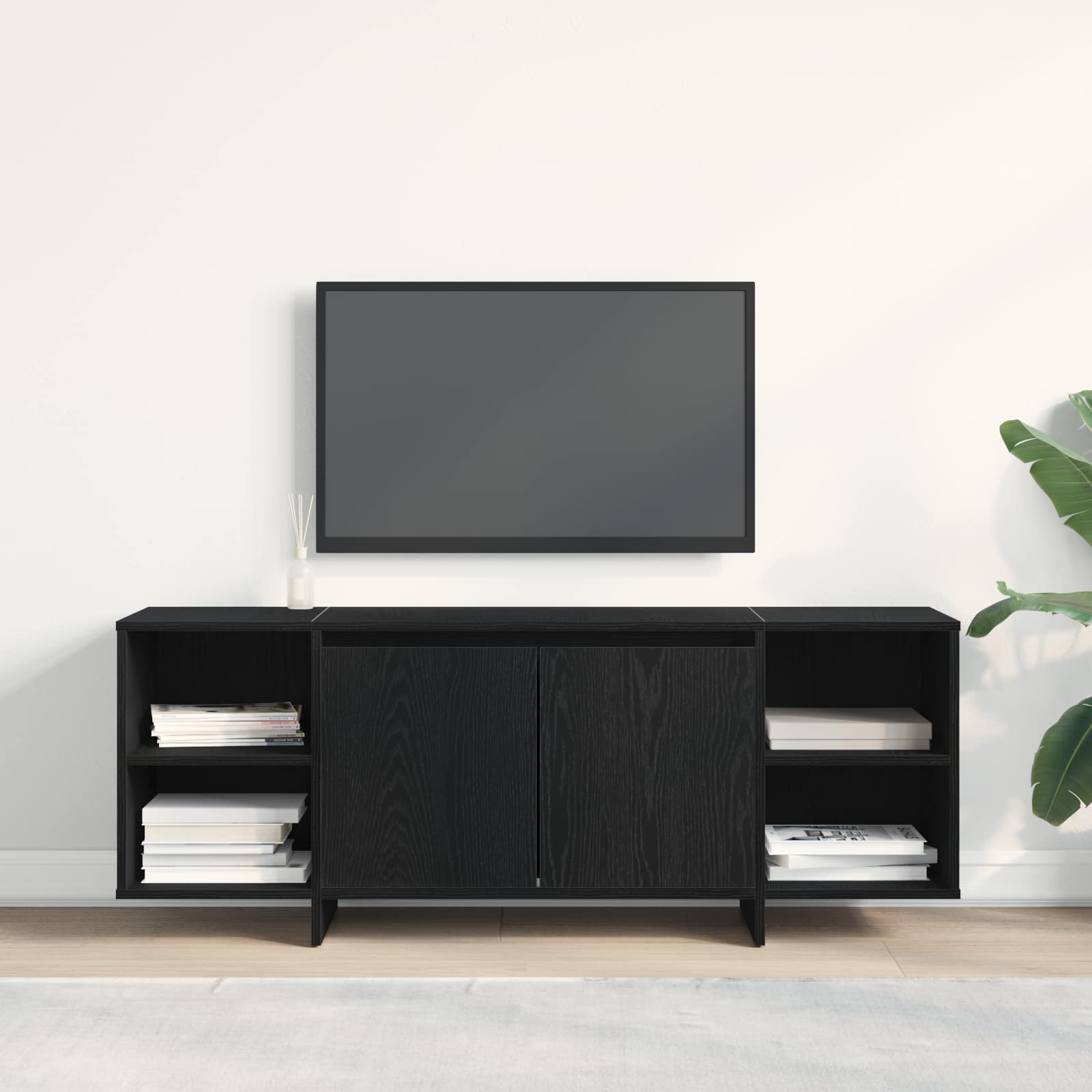 TV-kast 130 x 35 x 50 cm Zwart eiken Bewerkt hout