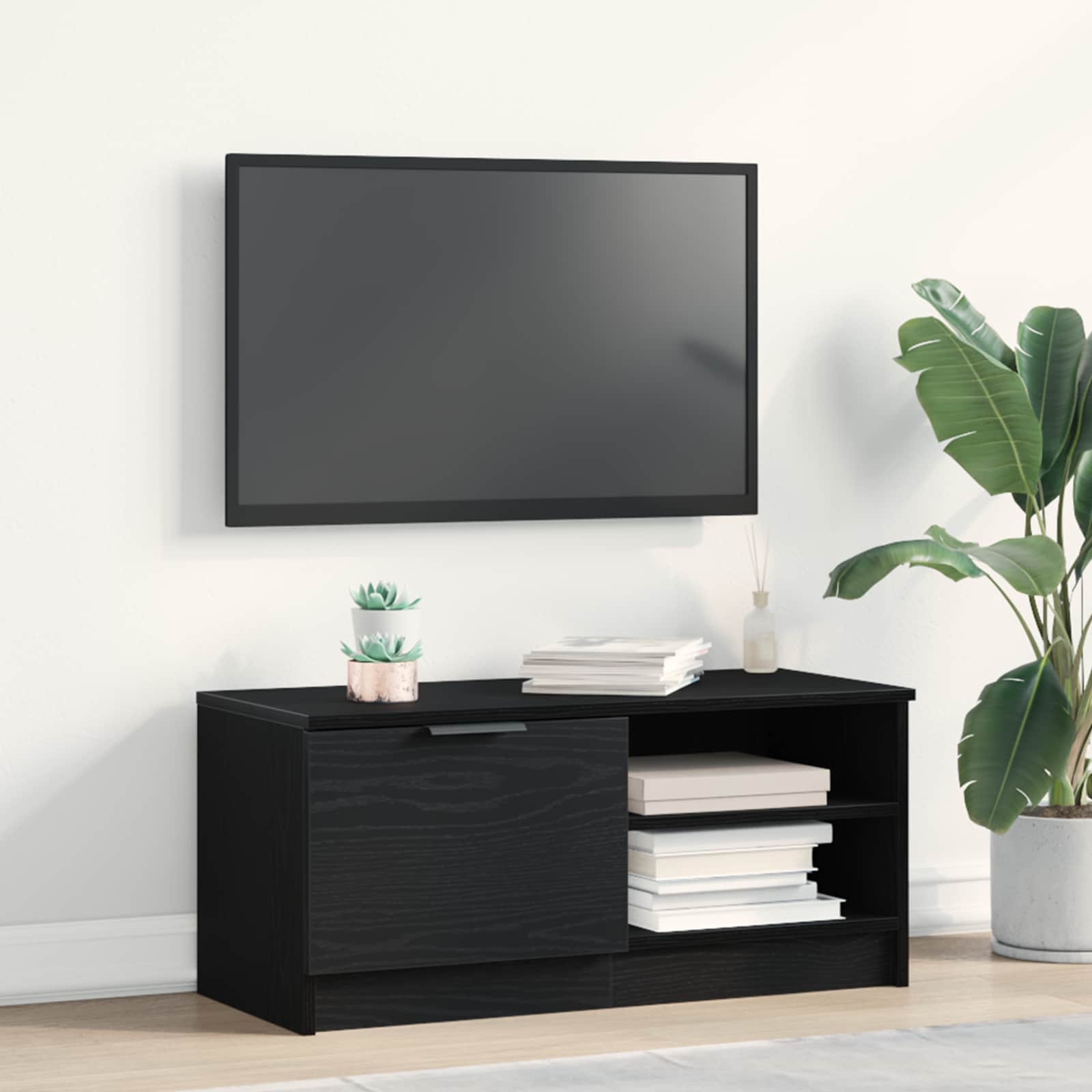 TV-kast Zwart Eiken 80 x 35 x 36,5 cm Bewerkt hout – afbeelding 1
