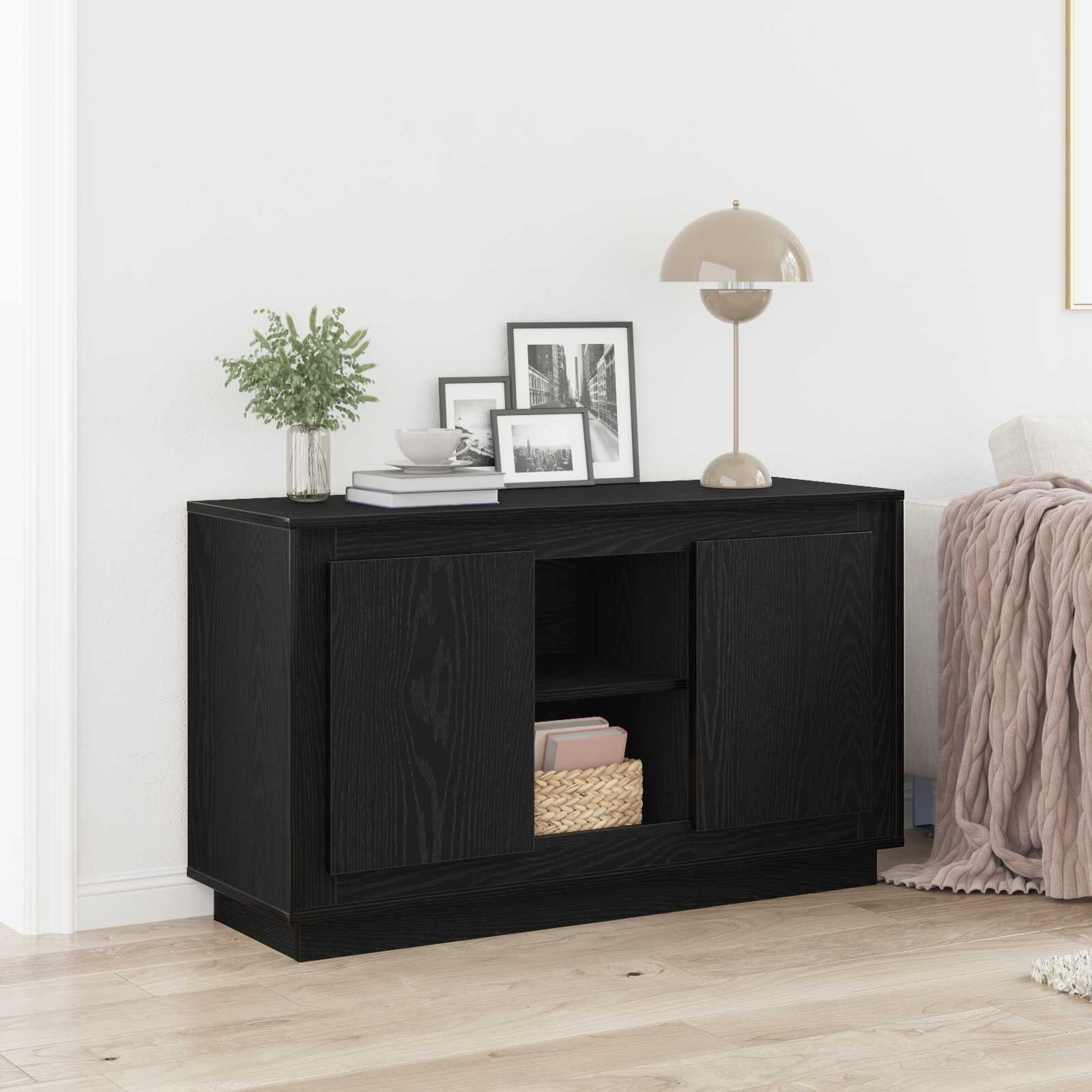 Dressoir Zwart Eiken 102 x 35 x 60 cm Bewerkt hout