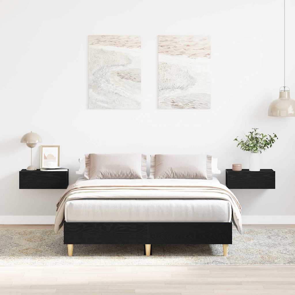 Bedframe Zwart Eiken 193 x 123 x 25 cm Bewerkt hout – afbeelding 1