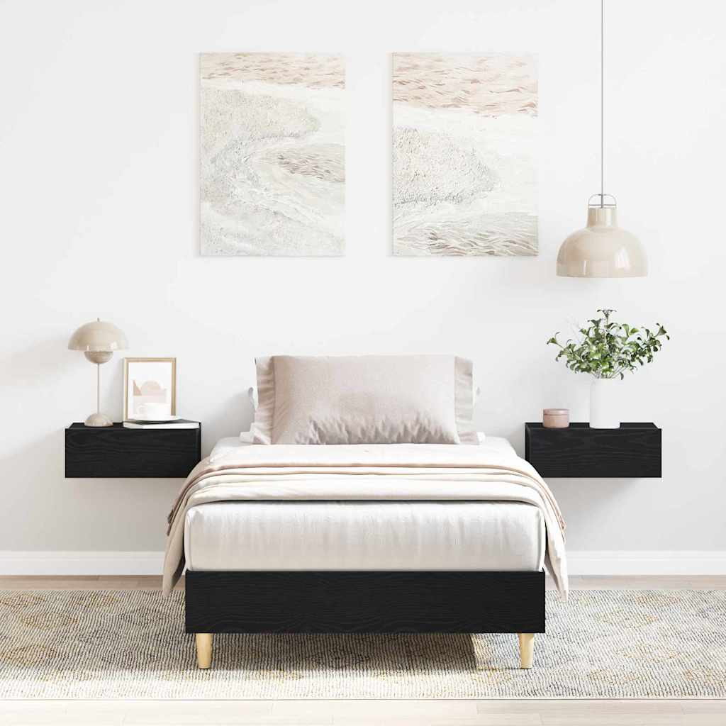 Bedframe Zwart Eiken 193 x 78 x 25 cm Bewerkt hout – afbeelding 1