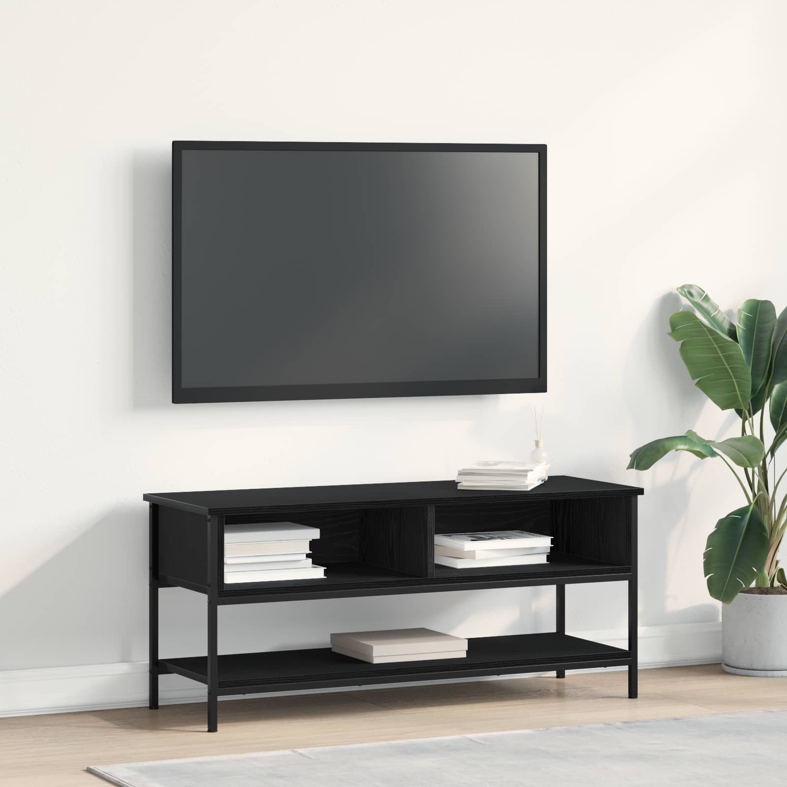 Tv-meubelset Zwart Eiken 100 x 35 x 45 cm Bewerkt hout