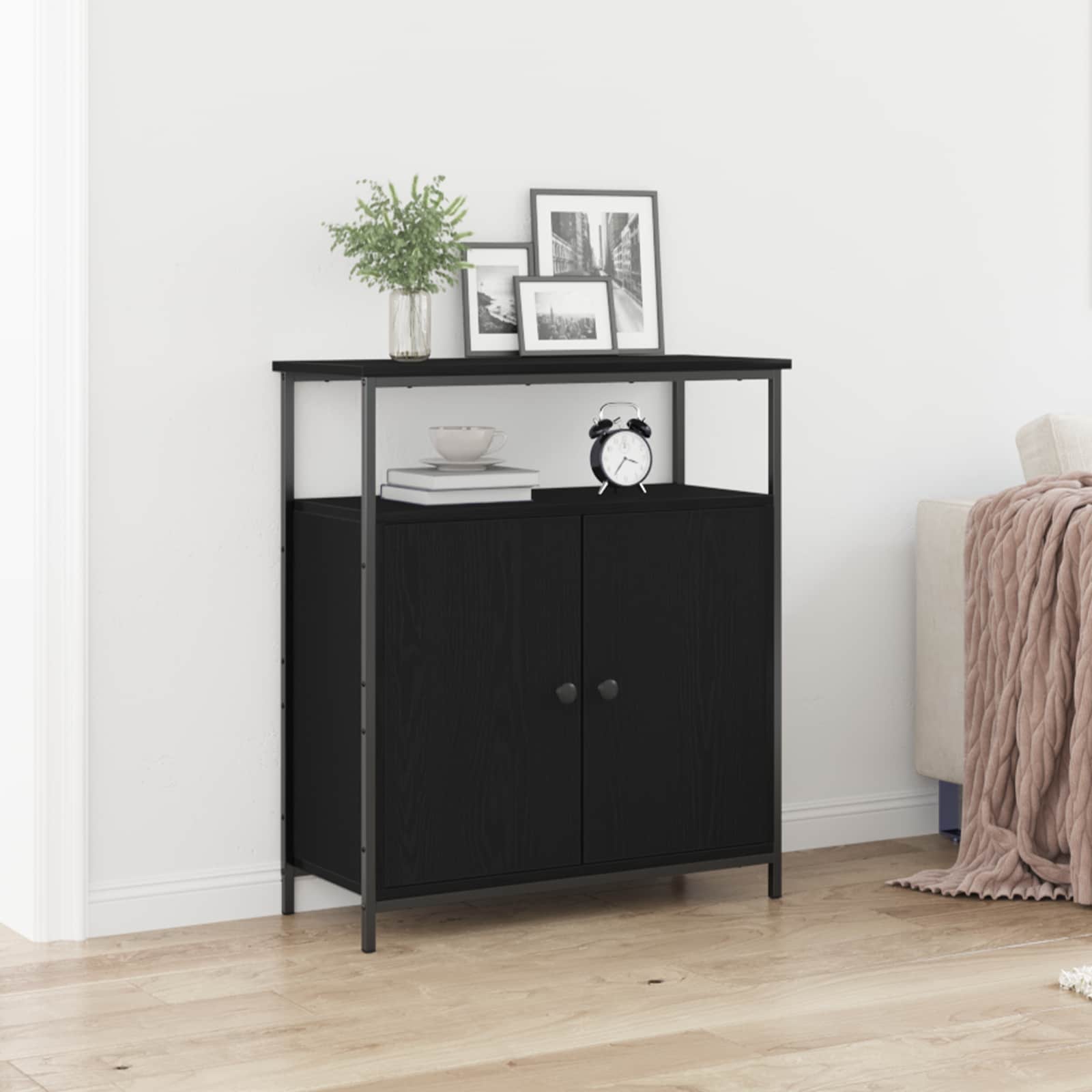 Dressoir Zwart Eiken 70 x 30 x 80 cm Bewerkt hout