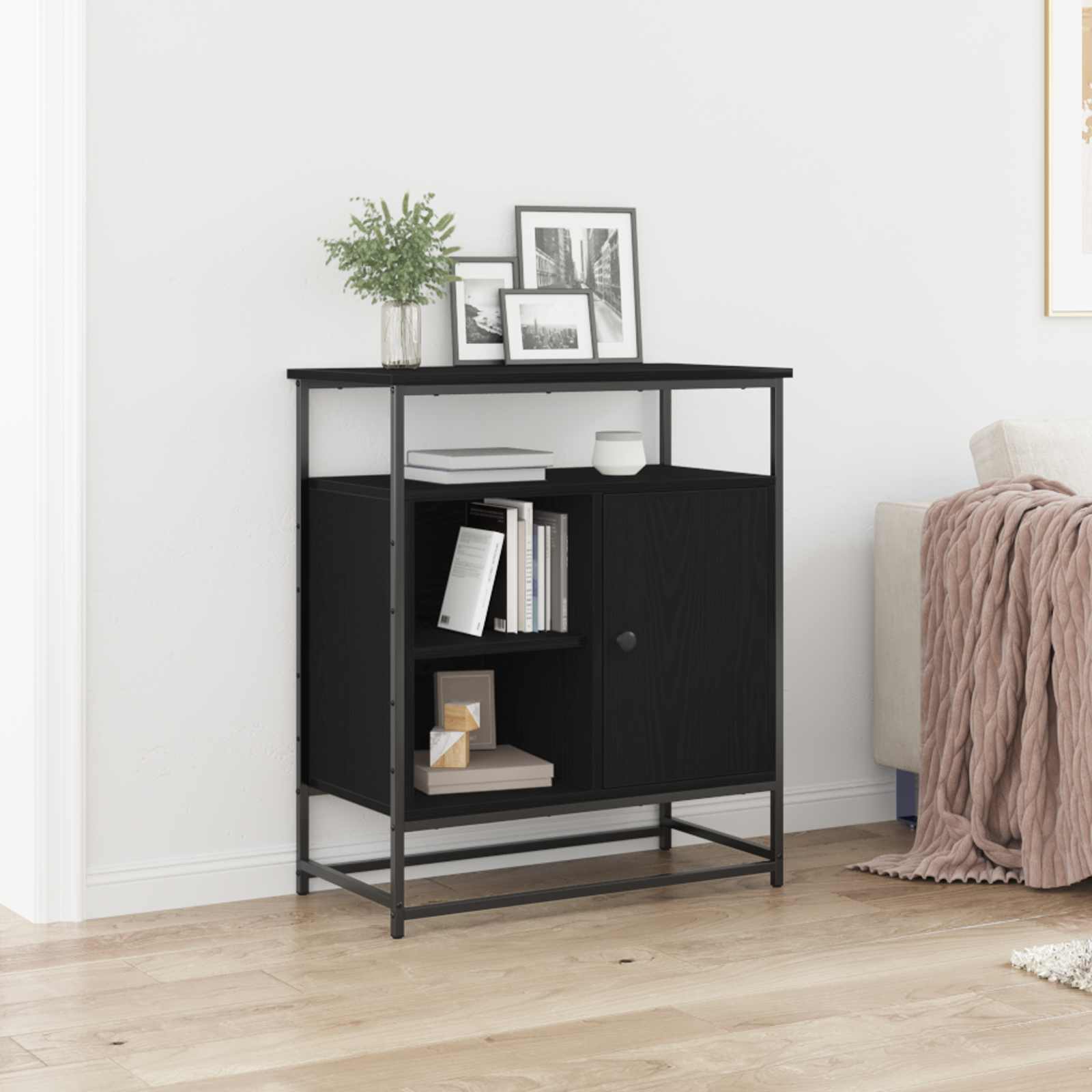 Dressoir Zwart Eiken 69 x 35 x 80 cm Bewerkt hout