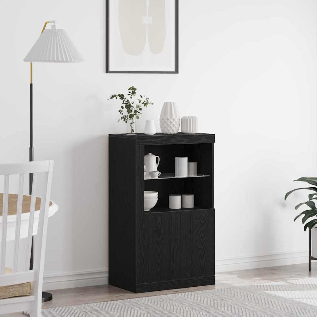 LED Sideboard Zwart Eiken 60,5 x 37 x 100 cm Bewerkt hout