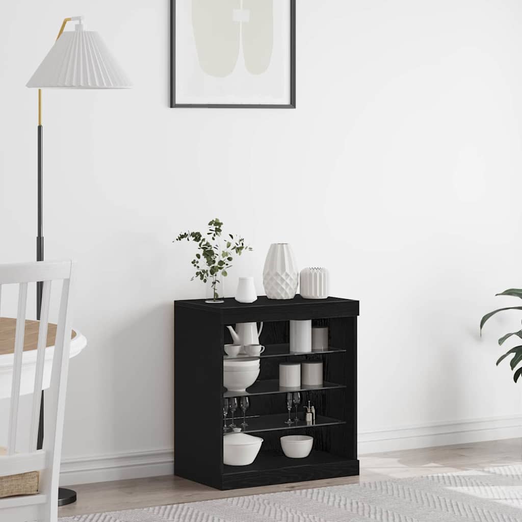 LED Sideboard Zwart Eiken 60,5 x 37 x 67 cm Bewerkt hout – afbeelding 1