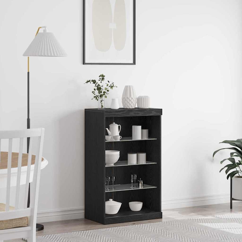LED Sideboard Zwart Eiken 60,5 x 37 x 100 cm Bewerkt hout