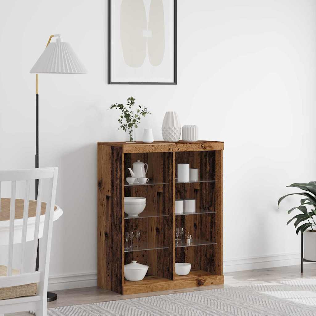 LED Sideboard Oud hout 81 x 37 x 100 cm Bewerkt hout