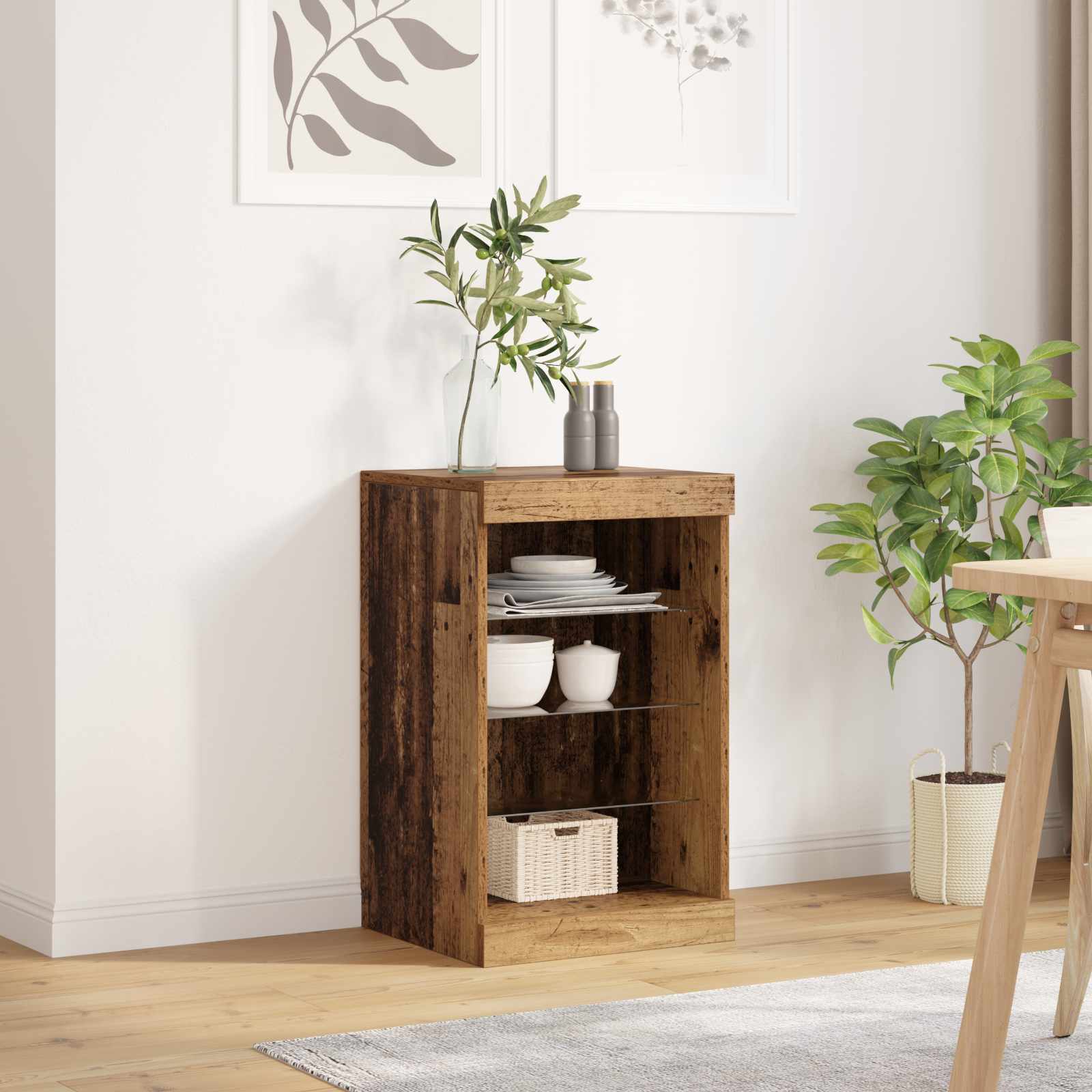 LED Sideboard Oudhout 41 x 37 x 67 cm Bewerkt hout – afbeelding 1