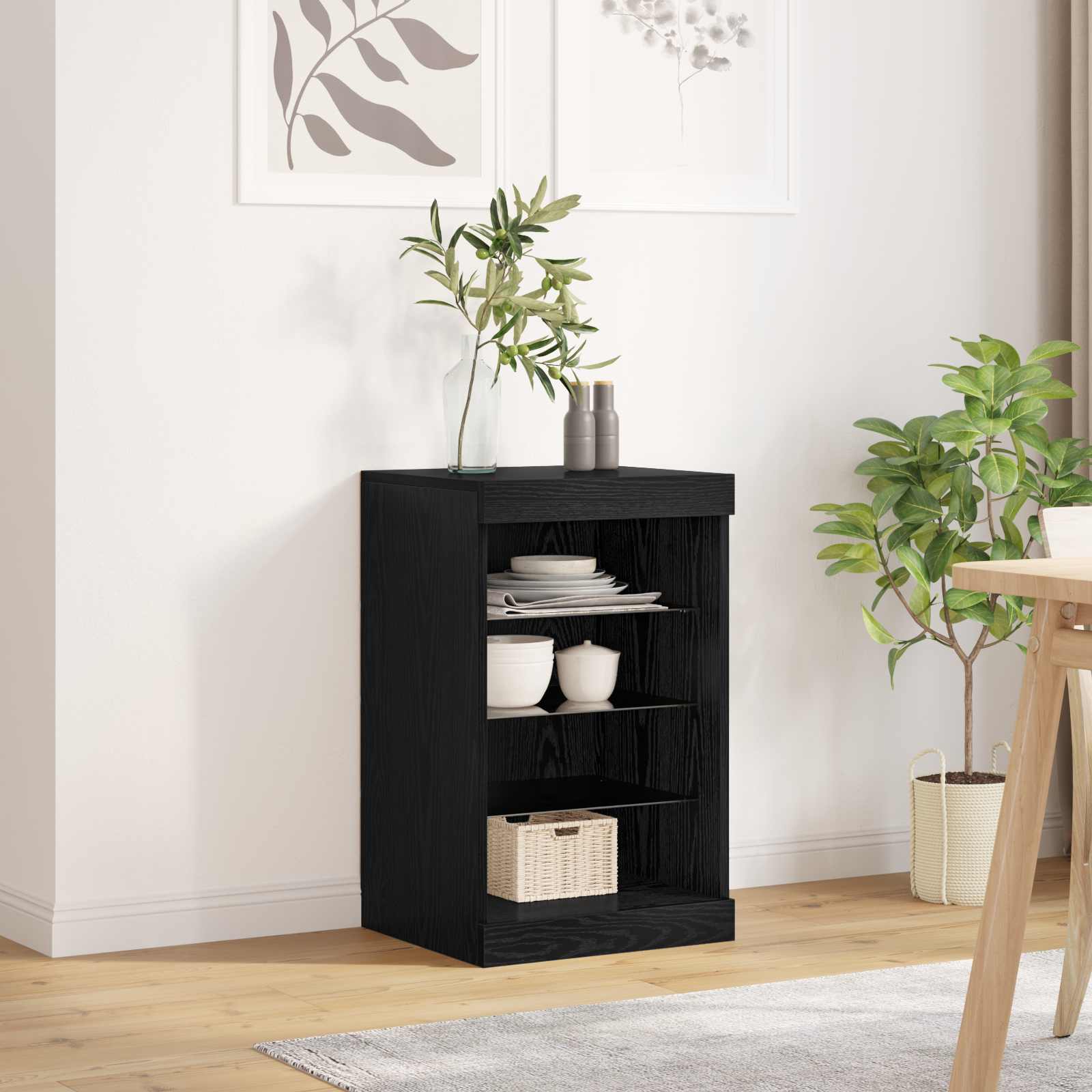 LED Sideboard Zwart Eiken 41 x 37 x 67 cm Bewerkt hout