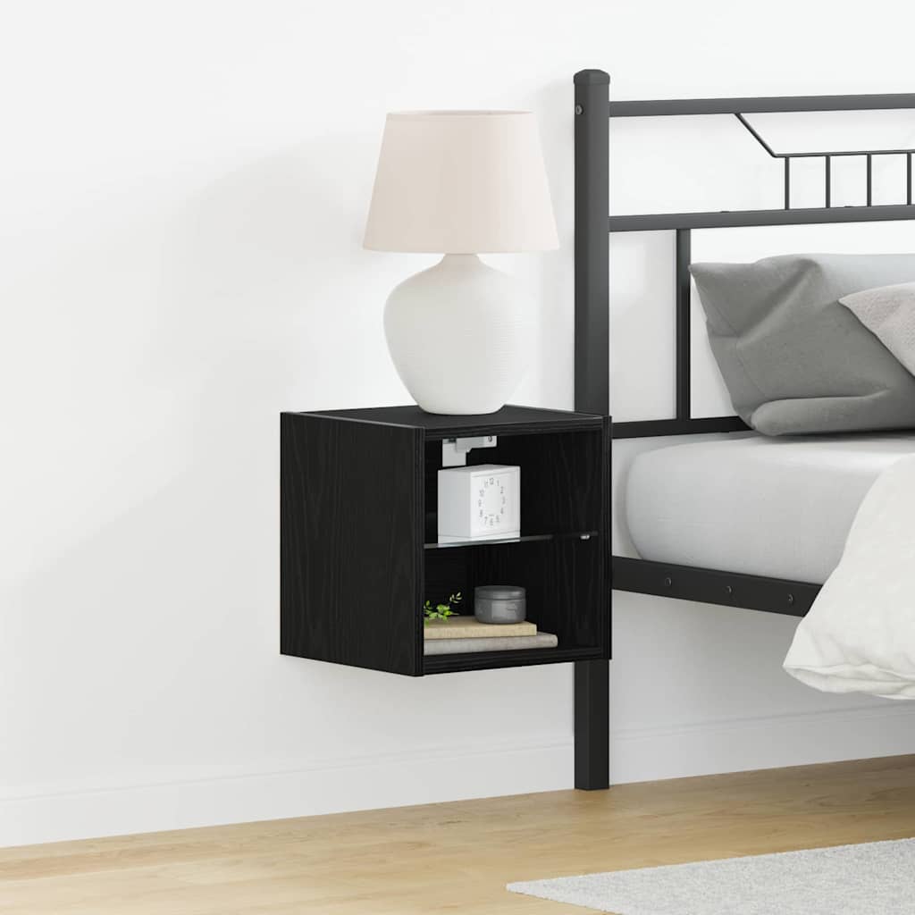 LED Wand Bedside Kast Zwart 30 x 28,5 x 30 cm Bewerkt hout