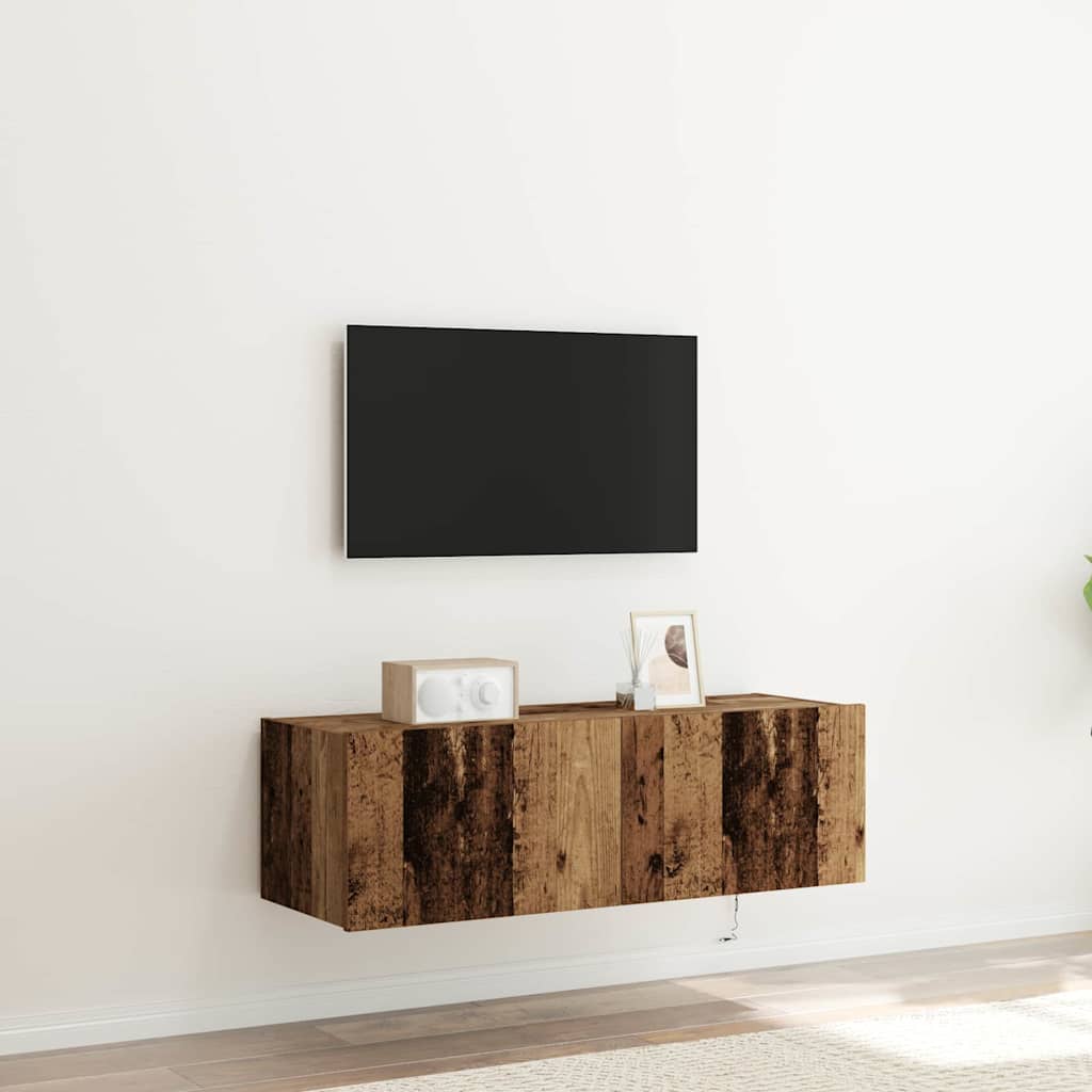 TV Wandkast met LED 2 pcs Oudhout 100 x 35 x 31 cm Bewerkt hout