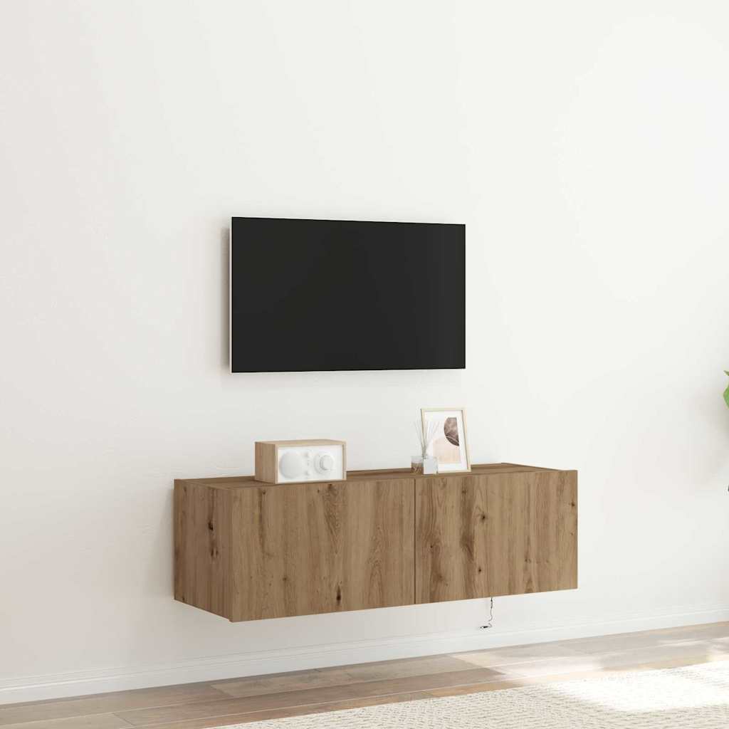 TV Wandkast met LED Artisan Eiken 100 x 35 x 31 cm Bewerkt hout